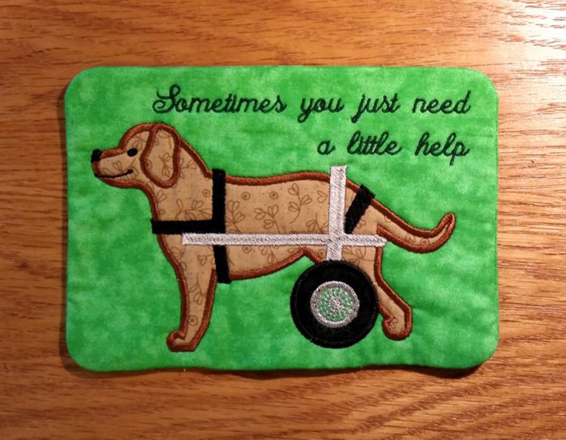 ITH Wheelie Dog Mug Rug Special Needs Dog Embroidery in Etsy