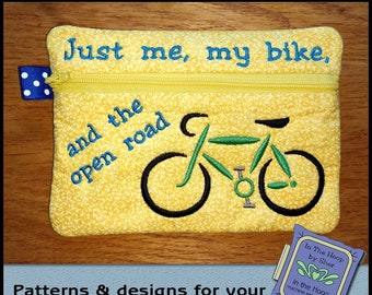 ITH Road Bike Zipper Bag, In The Hoop Zipper Bag, Bike Embroidery, Bike Machine Embroidery, Cycling Embroidery - 5 x 7 Hoop - DIGITAL FILE