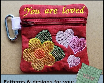 ITH Flower Loved Mini Zipper Bag, In The Hoop Zipper Bag, Flower Zipper Bag, Inspirational Embroidery, 4x4 Hoop - DIGITAL FILE