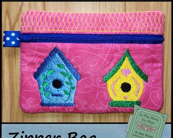 ITH Birdhouse Zipper Bag, Birdhouse Embroidery, In The Hoop Birdhouse Pouch, Birdhouse Zipper Bag, Garden Embroidery, DIGITAL FILE