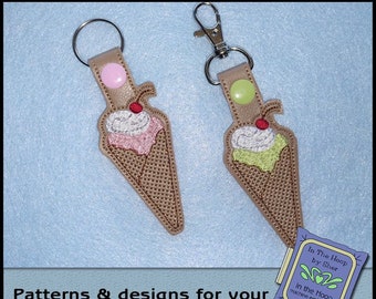ITH Waffle Cone Key Fob, Ice Cream Bag Tag, Ice Cream Key Fob, Ice Cream Snap Tab, Foodie Embroidery, Ice Cream Embroidery DIGITAL FILE