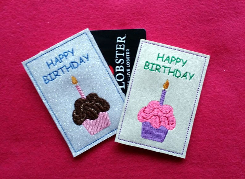 ITH Cupcake Gift Card Holder, Birthday Gift Card Holder, 4 X 4 Hoop, Birthday Machine Embroidery Design, Birthday Embroidery, DIGITAL FILE image 3