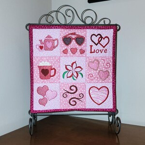 ITH Valentine Mini Quilt, Valentine's Day Embroidery, Valentine's Day Mini Quilt Pattern, 9 Embroidery Patterns, 4 inch Hoop, DIGITAL FILE image 5