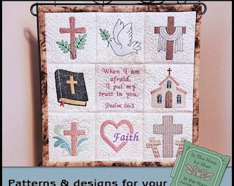 ITH Christian Mini Quilt, Christian Embroidery, Religious Mini Quilt, Religious Embroidery, Cross Embroidery, 4 inch Hoop DIGITAL FILE