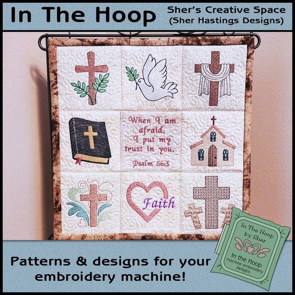 ITH Christian Mini Quilt, Christian Embroidery, Religious Mini Quilt, Religious Embroidery, Cross Embroidery, 4 inch Hoop DIGITAL FILE