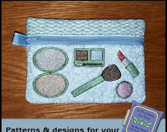 ITH Makeup Zipper Bag, In The Hoop Zipper Bag, In the Hoop Makeup Bag, Makeup Embroidery, Makeup Machine Embroidery 5x7 Hoop - DIGITAL FILE