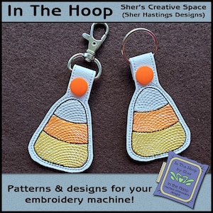 ITH Candy Corn Schlüsselanhänger, Candy Corn Taschenanhänger, Halloween Taschenanhänger, Halloween Maschinenstickerei, Halloween Stickerei - DIGITALE DATEI