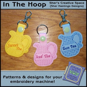 ITH Iced Tea Key Fob - Tea Key Fob - Tea Bag Tag - Vinyl Key Fob - Snap Tab - Machine Borduurontwerp - DIGITAAL BESTAND