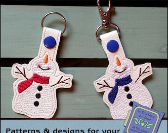 ITH Happy Snowman Key Fob - Christmas Bag Tag - Vinyl Key Fob - Snap Tab - Christmas Key Fob - Machine Embroidery Design - DIGITAL FILE