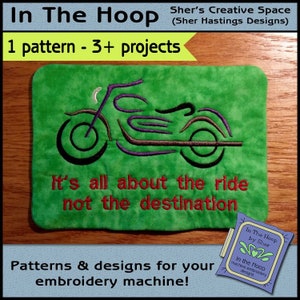 ITH Motorcycle Mug Rug, Motorcycle Embroidery, Motorcycle Decor, Motorcycle Door Knob Hnger,  Motorcycle Machine Embroidery - DIGITAL FILE