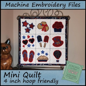ITH Patriotic Mini Quilt, Patriotic Embroidery, Summer Machine Embroidery, Nine Embroidery Designs, 4 inch hoop, DIGITAL FILE