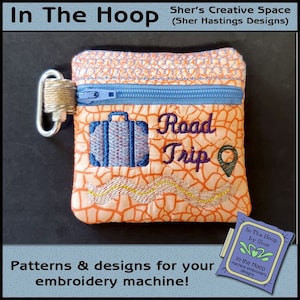 ITH Road Trippin Mini Zipper Bag - Fully Lined - In The Hoop Zipper Bag - Vacation Zipper Bag - Embroidery Design 4 x 4 hoop - DIGITAL FILE