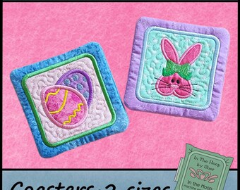 ITH Easter Coasters, In The Hoop Bunny Coasters, Easter Egg Coasters, Easter Embroidery Design - 5 x 7 and 4 x 4 Hoops - DIGITAL FILE