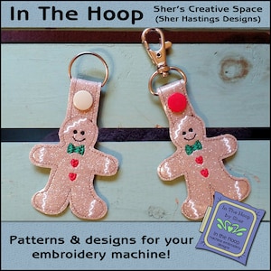 ITH Gingerbread Boy Key Fob - Christmas Bag Tag - Vinyl Key Fob with Snap Tab - Machine Embroidery Design - DIGITAL FILE