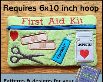 ITH First Aid Zipper Bag, In The Hoop Zipper Bag, Medical Zipper Bag, First Aid Embroidery, Medical Embroidery 6x10 Hoop DIGITAL FILE