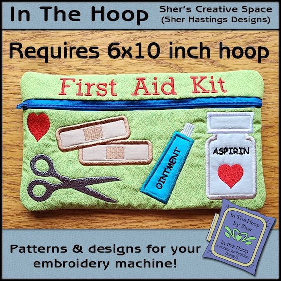 ITH First Aid Zipper Bag, In The Hoop Zipper Bag, Medical Zipper Bag, First Aid Embroidery, Medical Embroidery 6x10 Hoop DIGITAL FILE
