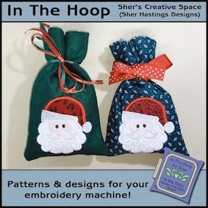 ITH Santa Applique Treat Bag, Christmas Gift Bag, Christmas Treat Bag, Christmas Machine Embroidery, Christmas Embroidery - DIGITAL FILE