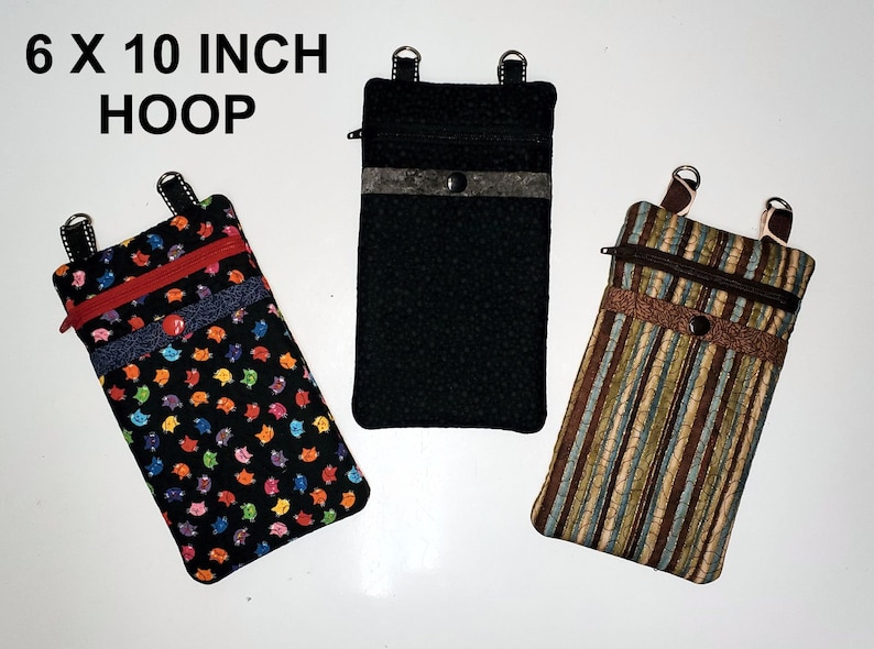 ITH Cellphone Holder Zipper Bag, Phone Case Embroidery, In The Hoop Zipper Bag, Cellphone Embroidery Design DIGITAL FILE 6x10 Hoop image 2