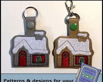 ITH Snow Cottage Key Fob, Cottage Bag Tag, Vinyl Key Fob, Christmas Snap Tab, Christmas Machine Embroidery Design - DIGITAL FILE