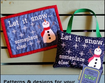 ITH Let it Snow Mug Rug, Snowman Mug Rug, In The Hoop Mug Rug , Snowman Embroidery Design - Filled Stitches - DIGITAL FILE