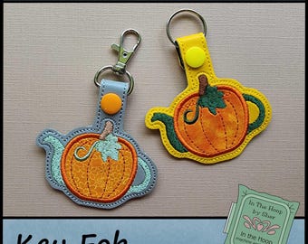 ITH Fall Pumpkin Key Fob - Fall Key Fob - Halloween Bag Tag - Halloween Key Fob - Teapot Embroidery Design - DIGITAL FILE