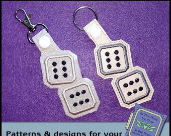 ITH Dice Key Fob, Dice Bag Tag, Dice Snap Tab, Dice Embroidery Design, Game Embroiery - Machine Embroidery Design - DIGITAL FILE