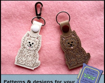 ITH Fluffy Dog Key Fob - Dog Vinyl Key Fob- Dog Bag Tag - Dog Snap Tab - Dog Machine Embroidery, Dog Embroidery - DIGITAL FILE