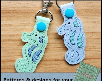 ITH Seahorse Key Fob, Seahorse Bag Tag, Maritime Embroidery, Seahorse Machine Embroidery Design, Marine Life Embroidery - DIGITAL FILE