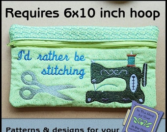 ITH Antique Sewing Machine Zipper Bag, In The Hoop Zipper Bag, Sewing Zipper Bag, Sewing Machine Embroidery, 6x10 Hoop DIGITAL FILE