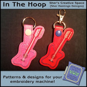 ITH Bass Guitar Key Fob, Guitar Snap Tab, Guitar Bag Tag, Guitar Machine Embroidery, Guitar Embroidery, Music Embroidery - DIGITAL FILE