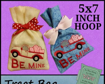 ITH Truckful of Love Treat Bag, Valentine's Day Gift Bag, Valentine Treat Bag, 5x7 Valentine Treat Bag, Embroidery Design - DIGITAL FILE