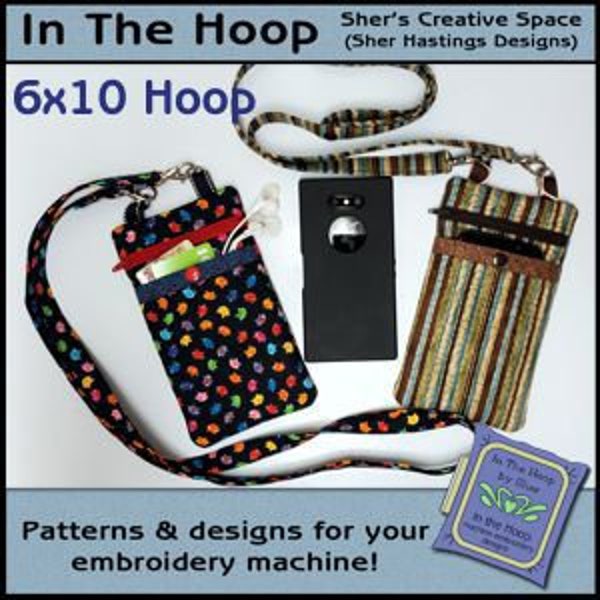 ITH Cellphone Holder Zipper Bag, Phone Case Embroidery, In The Hoop Zipper Bag, Cellphone Embroidery Design - DIGITAL FILE - 6x10 Hoop