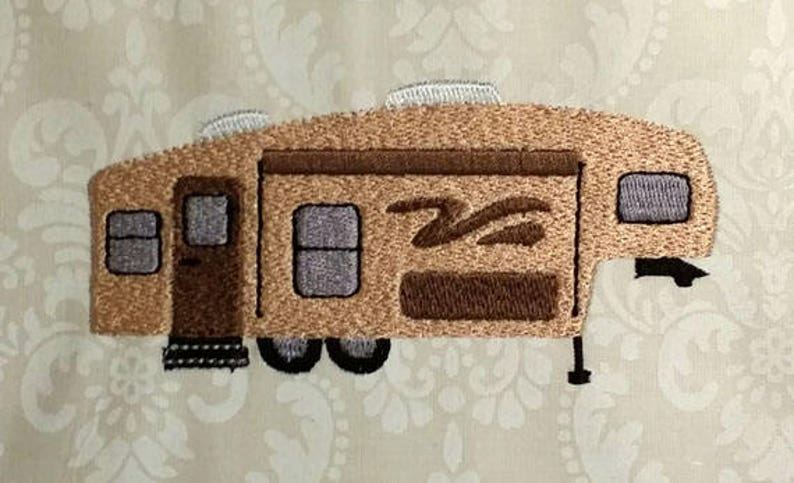 Fifth Wheel Camper Machine Embroidery Design Camp Embroidery, Camping Embroidery File Filled Stitches DIGITAL FILE image 2