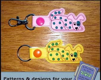 ITH Funky Dog Key Fob, Dog Bag Tag, Dog Snap Tab, Dog Machine Embroidery Design, Dog Embroidery  Whimsical Embroidery - DIGITAL FILE