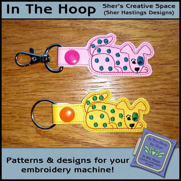 ITH Funky Dog Key Fob, Dog Bag Tag, Dog Snap Tab, Dog Machine Embroidery Design, Dog Embroidery  Whimsical Embroidery - DIGITAL FILE