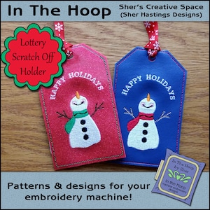 ITH Happy Snowman Lottery Scratch Off Holder - Christmas Scratch Off Holder - 5 X 7 Hoop - Christmas Machine Embroidery - DIGITAL FILE