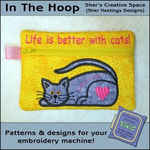 ITH Love My Cat Zipper Bag, In The Hoop Zipper Bag, Kitten Zipper Bag - Cat Embroidery, Cat Machine Embroidery - 5 x 7 Hoop - DIGITAL FILE