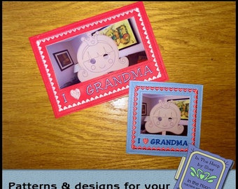 ITH I Love Grandma Picture Frames, Grandma Frame, Grandma Refrigerator Magnet, Grandma Embroidery Design, 5x7 and 4x4 Hoops - DIGITAL FILE