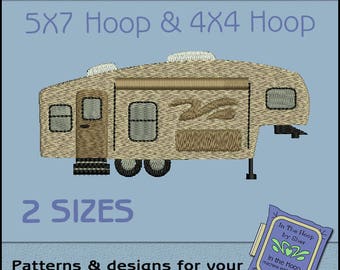 Fifth Wheel Camper Machine Embroidery Design - Camp Embroidery, Camping Embroidery File - Filled Stitches - DIGITAL FILE