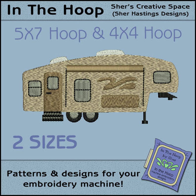 Fifth Wheel Camper Machine Embroidery Design Camp Embroidery, Camping Embroidery File Filled Stitches DIGITAL FILE image 1