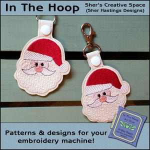 ITH Santa Key Fob, Santa Bag Tag, Santa Snap Tab, Santa bordado, bordado de Navidad, diseño de bordado de máquina de Navidad - ARCHIVO DIGITAL