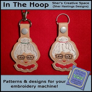 ITH Mrs Santa Key Fob - Christmas Bag Tag - Christmas Key Fob with Snap Tab, Christmas Emnroidery - Machine Embroidery Design - DIGITAL FILE