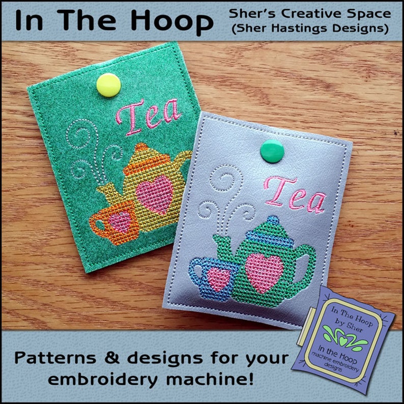 ITH Open Stitch Teapot Small Tea Bag Wallet, Tea Bag Holder 4 X 4 Hoop, Teapot Embroidery, Teapot Machine Embroidery DIGITAL FILE image 1