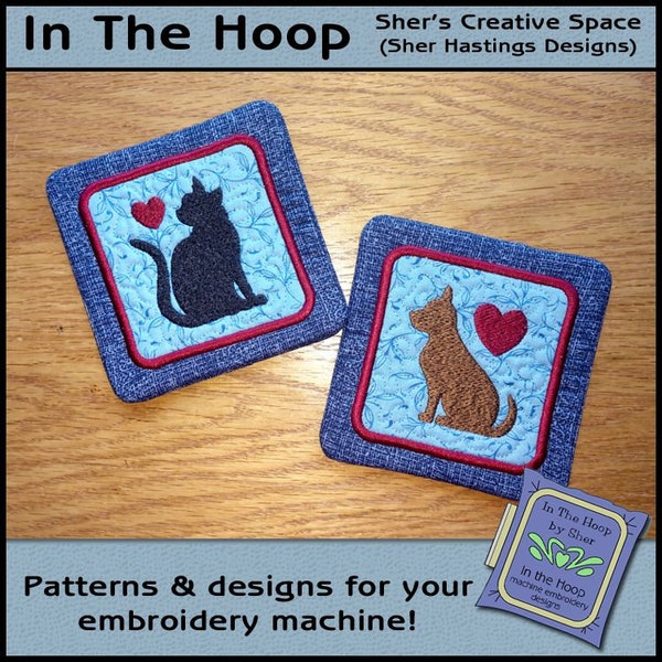 ITH Cat & Dog Coasters, In The Hoop Coasters, Cat Coasters, Dog Coasters, Dog Embroidery, Cat Embroidery 5 x 7 and 4 x 4 Hoops DIGITAL FILE