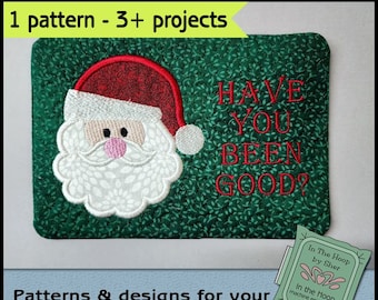 ITH Santa Mug Rug, Christmas Embroidery, In The Hoop Christmas Mug Rug, Christmas Mug Rug, Santa Embroidery, Santa Mat DIGITAL FILE