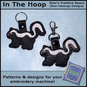 ITH Skunk Key Fob, Animal Key Fob, Skunk Bag Tag, Skunk Vinyl Key Fob, Skunk Snap Tab, Skunk Embroidery, Animal Embroidery - DIGITAL FILE