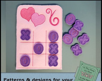 ITH Valentine's Day Tic Tac Toe Game, In The Hoop Tic Tac Toe, Hearts Embroidery, Valentine's Day Machine Embroidery, DIGITAL FILE