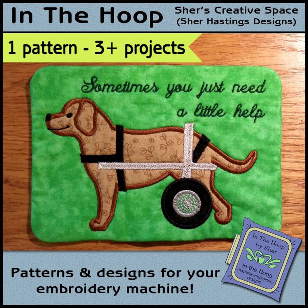 ITH Wheelie Dog Mug Rug Special Needs Dog Embroidery in the Etsy