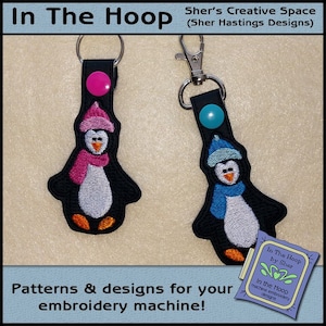 ITH Penguin Key Fob, Penguin Bag Tag, Penguin Vinyl Key Fob, Snap Tab, Penguin Machine Embroidery Design, Penguin Embroidery - DIGITAL FILE