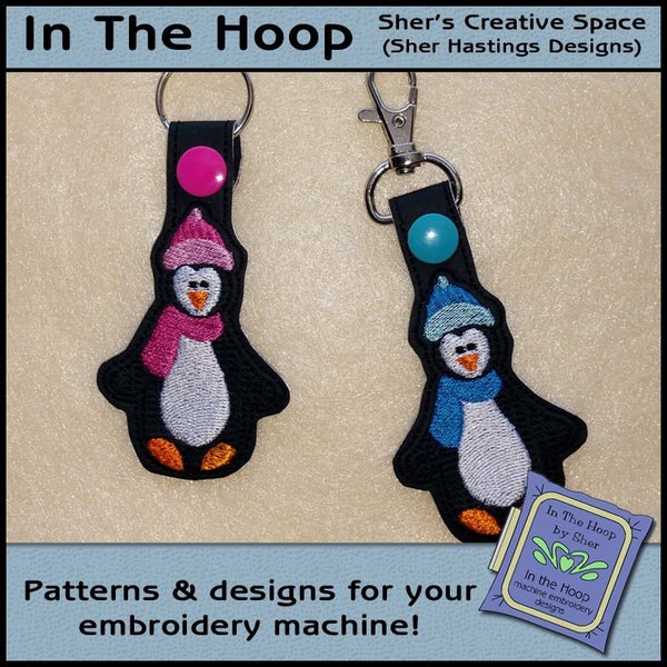 ITH Penguin Key Fob, Penguin Bag Tag, Penguin Vinyl Key Fob, Snap Tab, Penguin Machine Embroidery Design, Penguin Embroidery - DIGITAL FILE